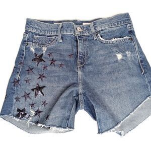 Anthropologie Pilcro and the letterpress slim boyfriend embroidered jean shorts